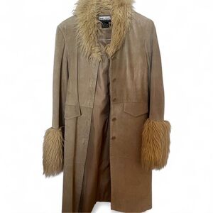 Wet Seal Beige penny lane suede Coat with Faux Fur Accents
